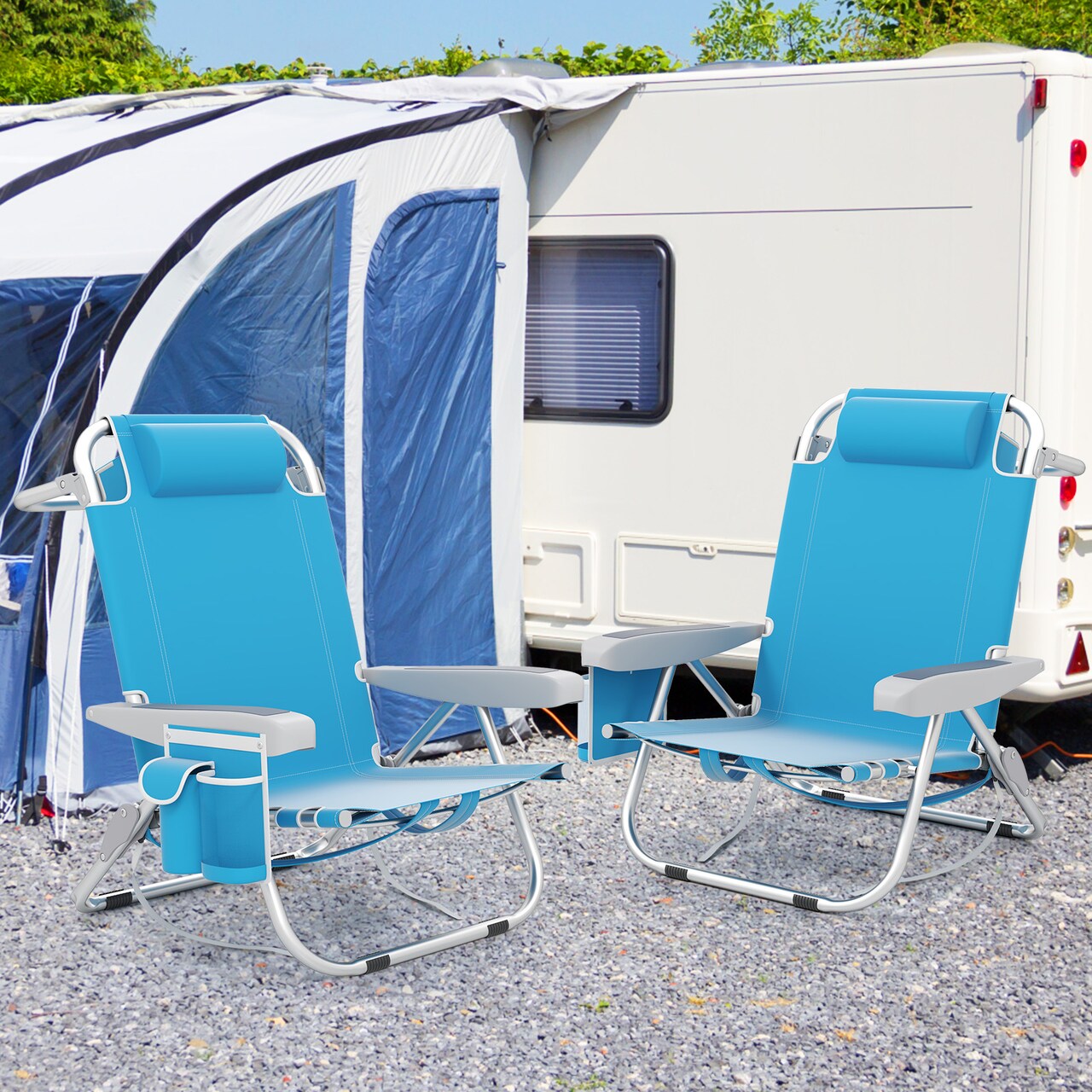 Adjustable Beach Chair with Cup Holder and Storage for Outdoor Relaxation